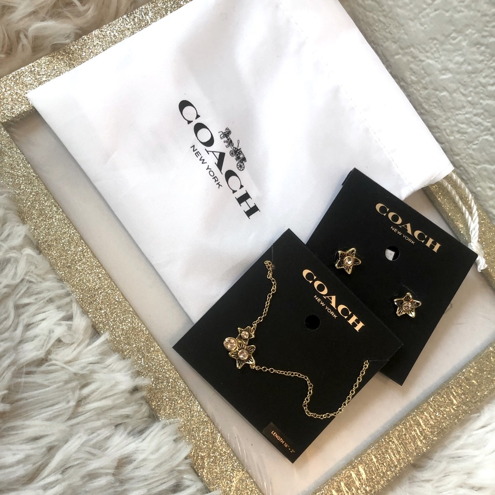 New Coach wildflowers stud earrings and matching necklace